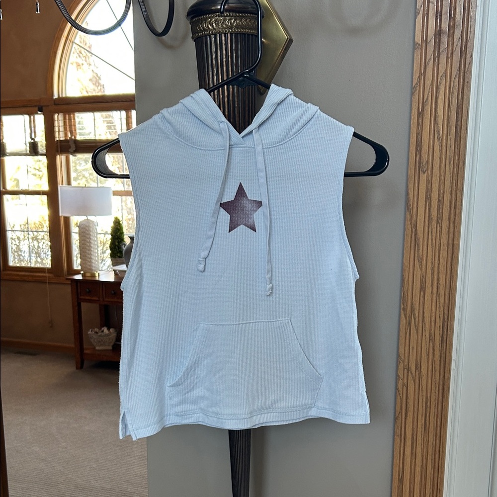 American Eagle Outfitters Pale Blue Muscle Tee with Hood